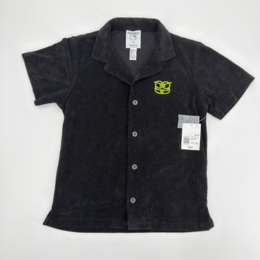 Forever 21 Hello Kitty Keroppi Black Terry Cloth Button Up Shirt Kids 11/12 NWT